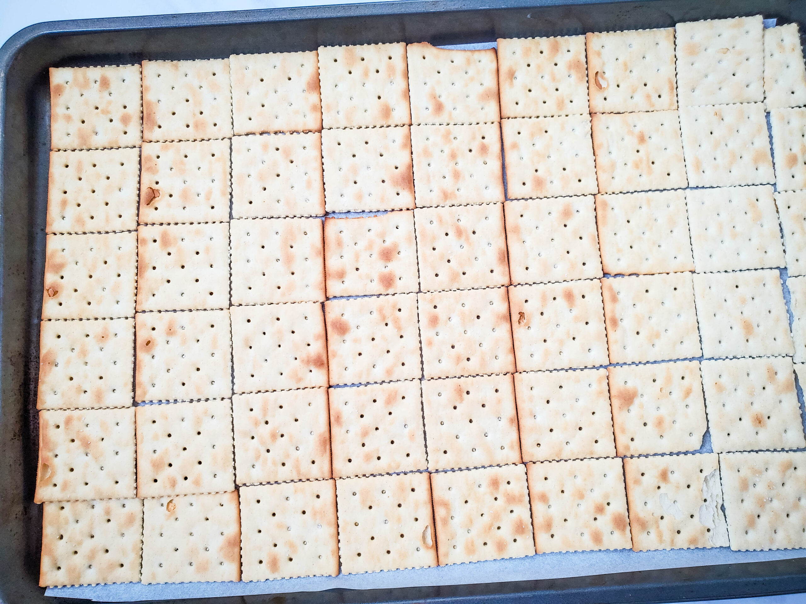 saltine crackers in pan
