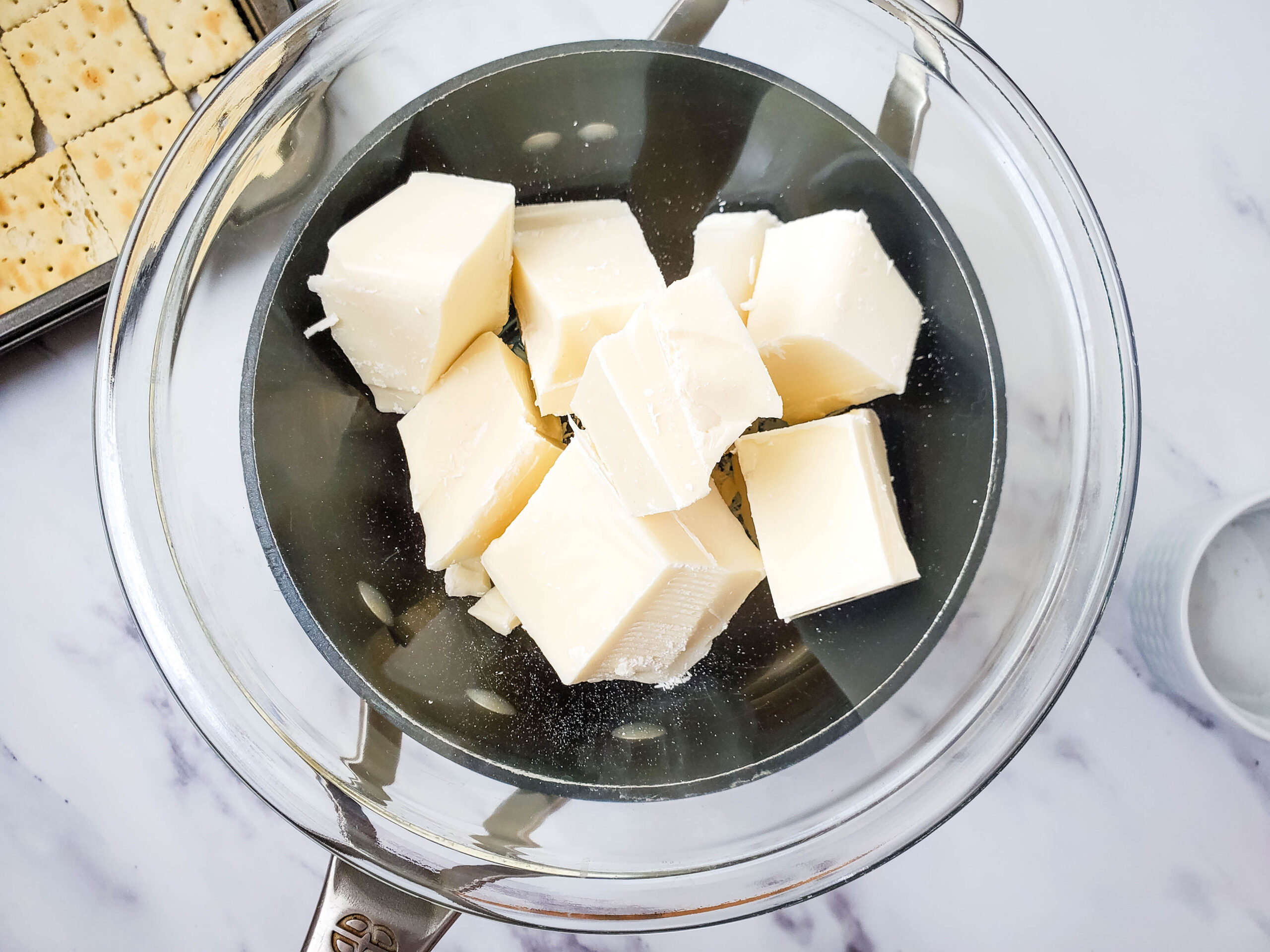 white chocolate in double boiler
