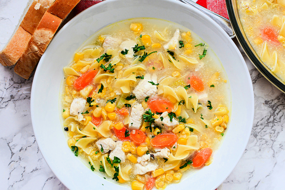 Chicken, Corn And Noodle Soup  30 Minute Recipe - Bake Play Smile